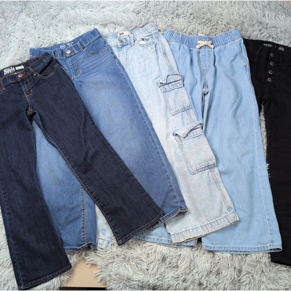 Lot Of 5 Jeans Girls Baggy Jegging Denim Old Navy SO Wonder Nation Oshkosh 7-8